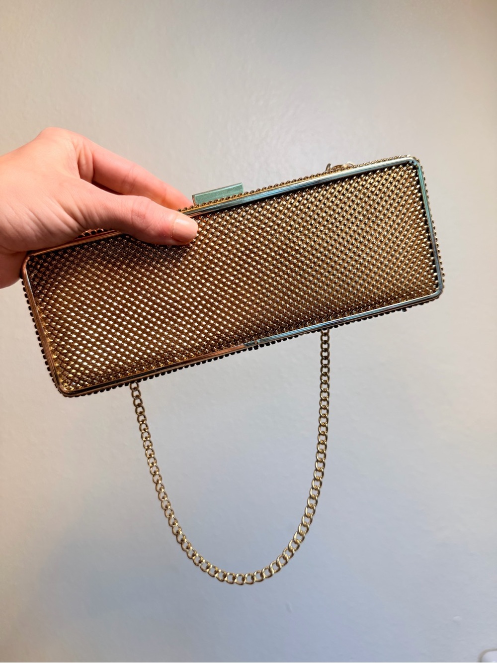 WHITING & DAVIS Gold Chainlink Sparkle Clutch Evening Bag